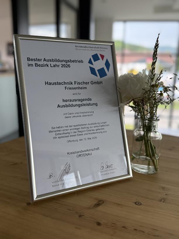 Haustechnik Fischer GmbH aus Friesenheim, ausgezeichnet als bester Ausbildungsbetrieb im Bezirk Lahr